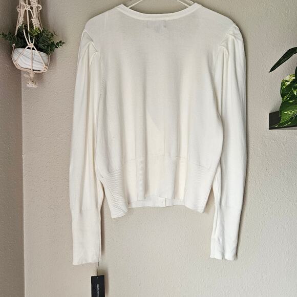 DANIELLE BERNSTEIN Puff‎ Sleeve Cropped Cardigan Ivory White Size 3X NEW - Picture 11 of 13